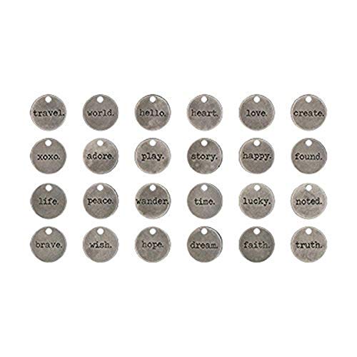 Typed Tokens by Tim Holtz Idea-ology, Pack of 24, Antique Nickel Finish, TH93203, Silver