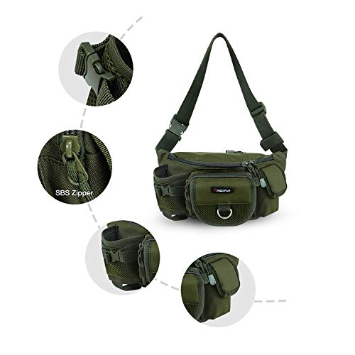 Piscifun Fishing Tackle Bag With Adjustable Waist Strap, Portable Multi-Function Fanny Fishing Storage Pack, Water-Resistant Outdoor Fly Fishing Bag, Small Fishing Bag (Army Green) #TOP2