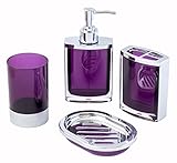 JustNile 4-Piece Vogue Translucent Purple and Chrome Bathroom Accessory Set; includes Tumbler, Toothbrush Holder, Soap Dispenser and Dish - Made with Durable Acrylic.