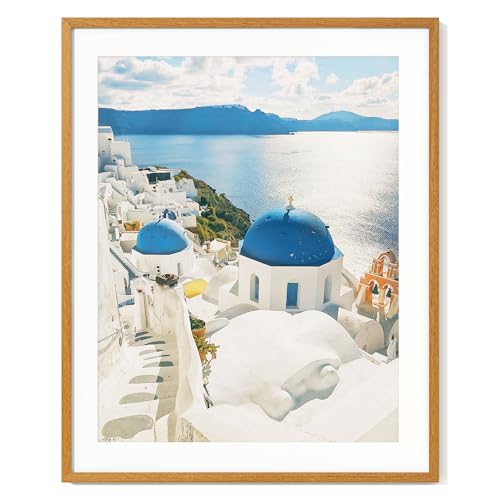 Axeman 26x32 Frame - Solid Teak Wood 26x32 Poster Frame With Mat for 22x28 32x26 Wood Picture Frame Tempered Glass and Hanging Hardware Included Home Decor Art Hanging Frame Natural Teak