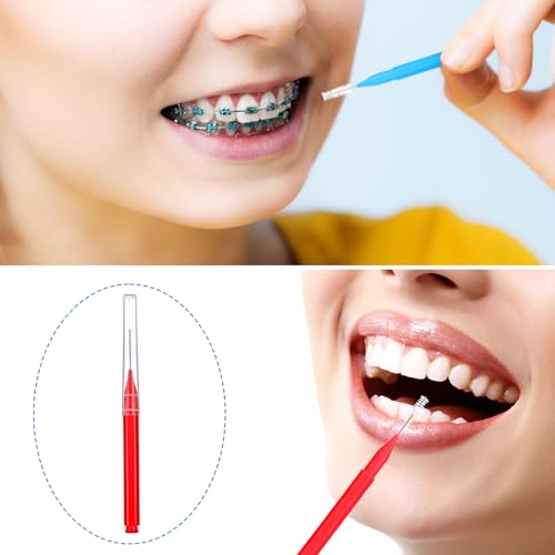Image of Patelai 100 Pieces Braces Dental Brush for Cleaner Interdental Toothpick Dental Tooth Flossing Head Oral Hygiene Flosser Toothpick Cleaners Tooth Tool(Blue, Red,Suitable Size)