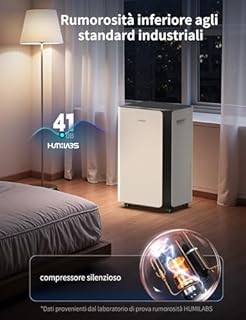 HUMILABS Deumidificatore elettrico, 20 l, per ambienti di 60 m²/app e WiFi, con tubo di scarico, serbatoio dell'acqua da 4,5 l, 3 modalità di funzionamento, timer da 24 ore