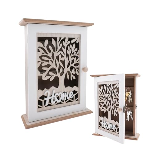 wocpvm Armoire a Clef Murale Boîte à clés avec Motif Arbre de Vie Boîte à clés en Bois avec Porte et 6 Crochets Armoire à clés en Bois pour entrée,...
