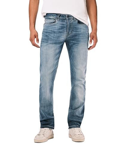 Buffalo David Bitton Men's Slim Ash Jeans, Authentic and Sanded Indigo, 34W x 32L