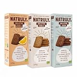 Pack 3 Galletas Natruly Bio 125 g (375 g) | Cacao, Cacao y Naranja y Canela | Ecológicas, veganas y sin gluten | Sin azúcares añadidos ni edulcorantes