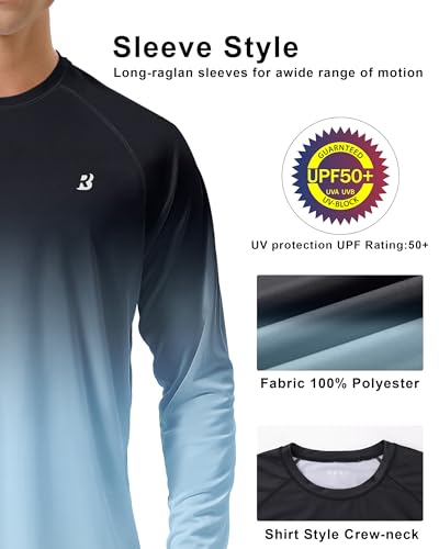 Image of Roadbox Mens UPF 50+ UV Sun Protection Shirts Outdoor Long Sleeve SPF Rash Guard for Fishing Hiking Swimming Running