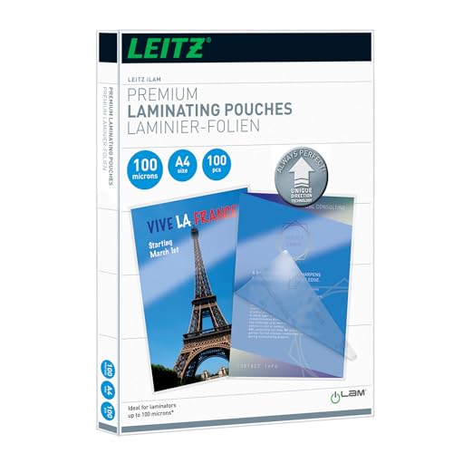 Pochettes de plastification A4 100 microns transparentes Leitz 74800000 film plastique brillant