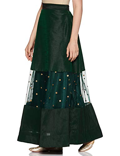 Image of studio rasa Women's Girls Dupion & Net Sequins Embroidered Panelled Skirt for Wedding Festive