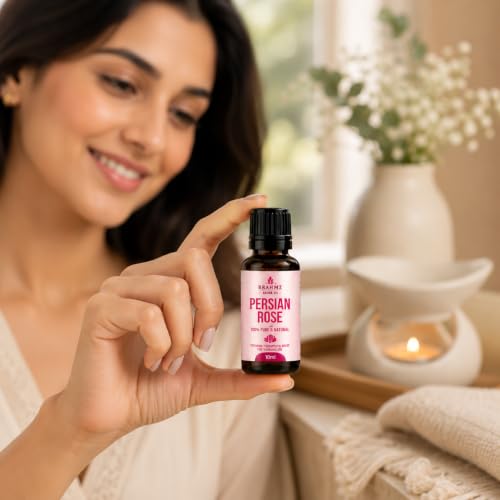 Image of BRAHMZ Aroma Oil Gift Set (10ml x 6) with 6 Tealight Candles | Home Fragrance Oils for Diffusers, Ceramic Oil Burners & Potpourri | Persian Rose, Lavender, Vanilla, Lemongrass, Orange Blossom & Orchard Spice