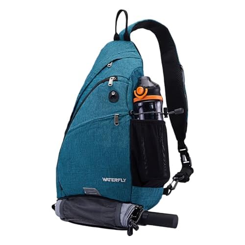 WATERFLY Sling Bag Crossbody Backpack: Over Shoulder Daypack Casual Cross Chest Side Pack Large Teal Blue