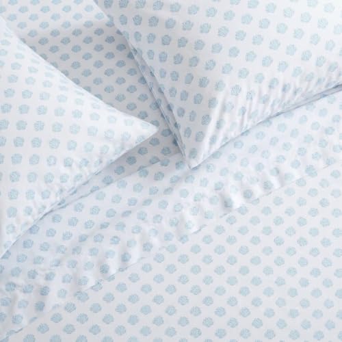 Image of Nautica - Sheet Set, Breathable & Cooling Microfiber Bedding with Matching Pillowcases, Deep Pocket, Fully Elasticized (Coastal Coral Ocean Breeze Blue, Full)
