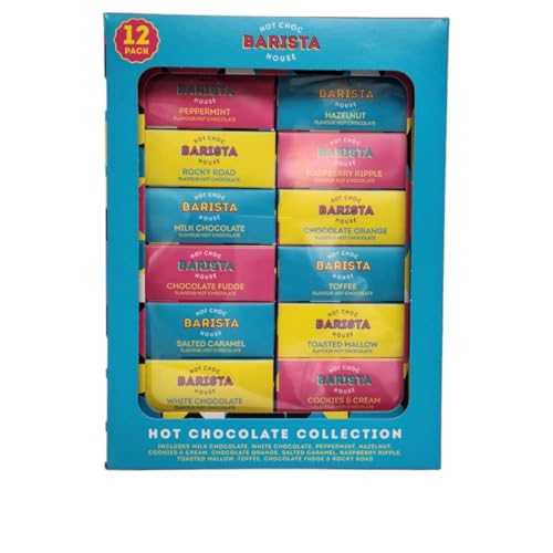 Barista House Hot Chocolate Assortment pack of 12 Decadent Flavours Including Peppermint, Rocky Road, Salted Caramel, and More for kids and adults