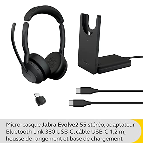 Jabra Evolve2 55 Stereo Wireless Headset with Charging Stand, Air Comfort Technology, Noise-cancelling Mics - Image 2