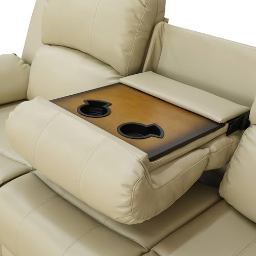 Image of Leather Power Recliner Sofa Set, Leather Recliner Couch Sets with Multi Angle Reclining, 3 Piece Sectional Sofa with USB Charging Port for Home Theater, Living Room, Office, Beige