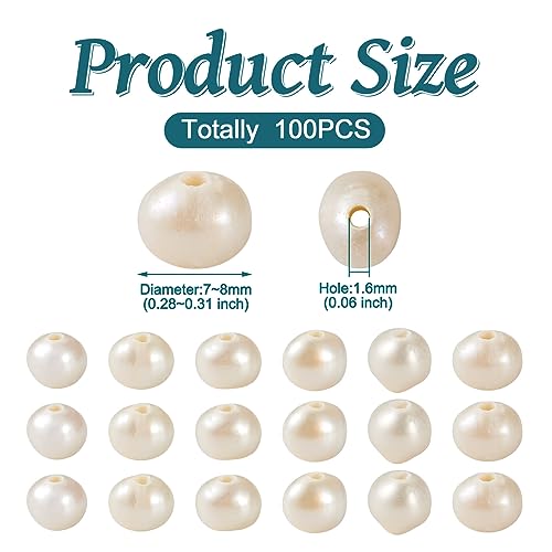 Image of Beadthoven 100pcs Natural Freshwater Pearl Beads 7~8mm Large Hole 1.6mm Irregular Pearl Beads for Necklace Bracelet Jewelry Making Nylon Cord Leather Crafts
