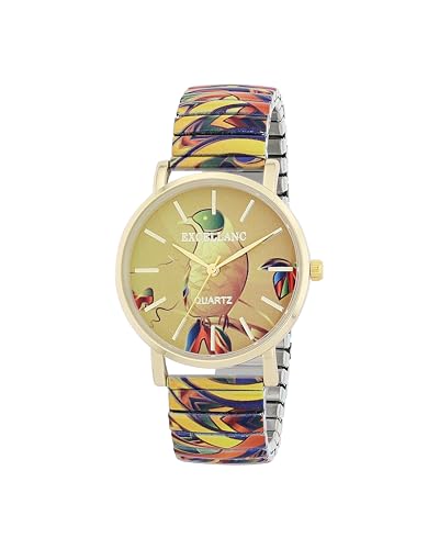 Armbanduhr Damen Bunt Grün Regenbogen Schwarz | Ausgefallene Damenuhr mit Zugarmband | Bunte Damenuhren außergewöhnlich – Raptor Stil Uhr Frauen modisch farbig