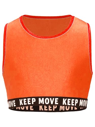 Jowowha Sujetador deportivo para niña, espalda cruzada, con letras impresas, parte superior, sin vientre, para yoga, gimnasio, danza, naranja, 170-176