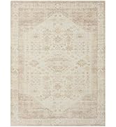LR Home Abby Beige/Tan Distressed Bordered Traditional Liquid-Repellent, Washable Indoor Area Rug...