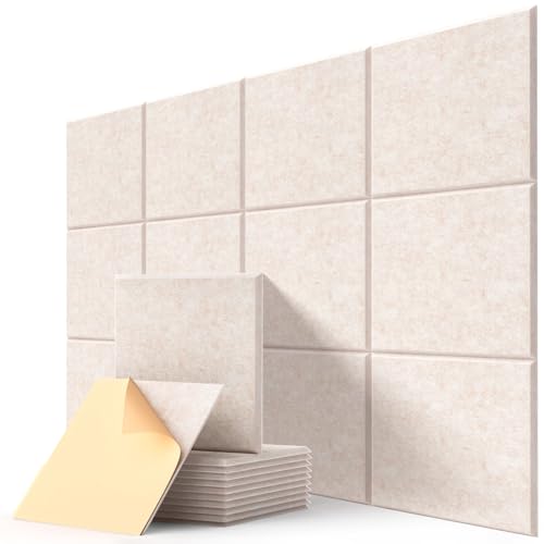 Paneles Acusticos Decorativos, 12 Piezas Autoadhesivos, Acoustic Panels para Paredes, Puertas, Techo, Estudio, Gaming Habitacion, Dormitorio, Living Room, 30 x 30 x 0,9cm, Camello