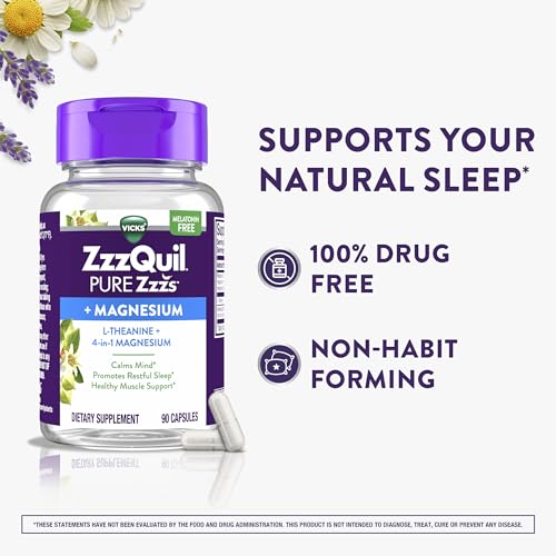 ZzzQuil Pure Zzzs, +Magnesium Capsules, L-Theanine and Magnesium, Sleep Aid, 4-in-1 Magnesium: Citrate, Bisglycinate, Oxide, and Carbonate, Sleep Aids for Adults, 90 Sleep Capsules - image 3