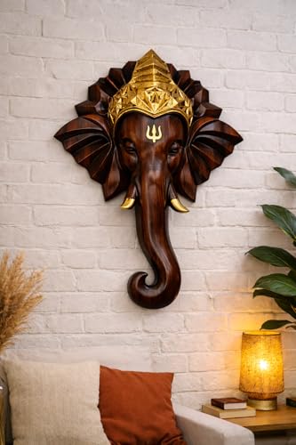 Image of REMANENCE Spiritual Ganesha Wall Sculpture - Perfect Wall Decor for Living Room, Entrance & Temple (Dark Brown)