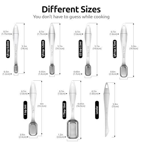Image of U-Taste Narrow Square Measuring Spoons, Metal Measure Set of 7 with Leveler