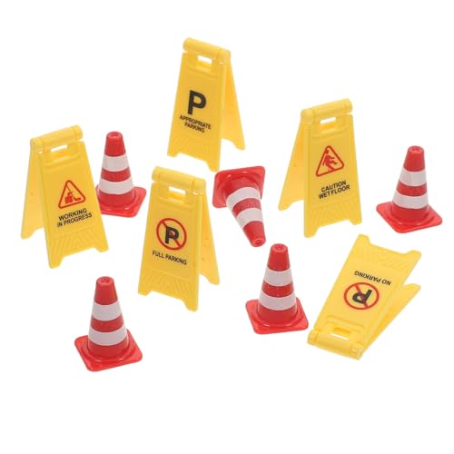 HOOTNEE 10pcs Traffic Signs Miniature Road Cones English Warning Signs Early Learning Educational Play for Boys for Birthday Special Occasions