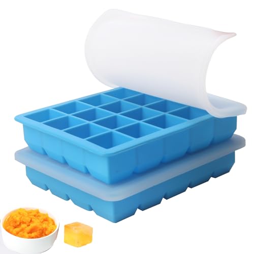 Image of 1 Tbsp Silicone Freezer Molds - Perfect for Storing Garlic, Ginger, Pesto, Herbs,Tomato Paste, Lemon Juice,Vegetable Purees,Purees and More - Silicone Food Freezer Tray (2 Pack Blue)