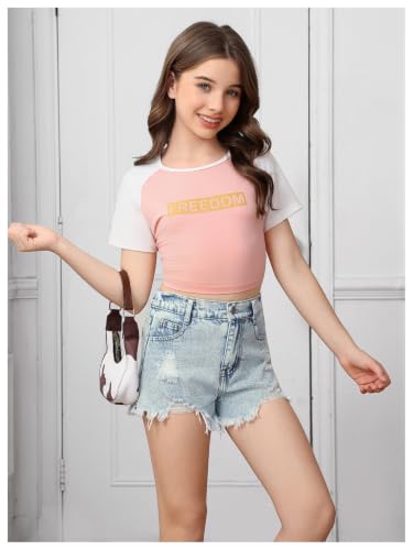 Image of Floerns Girl's Ripped Raw Hem Elastic Waist Straight Leg Denim Shorts with Pockets