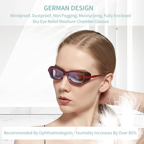 Image of Moisture Chamber Glasses for Dry Eyes, Blue Light Blocking, Moisture Chamber Goggles with Stainless Steel Frame, Anti-Pollen, Aviod Allergens, Indoor or Outdoor for Men /Women(Red)