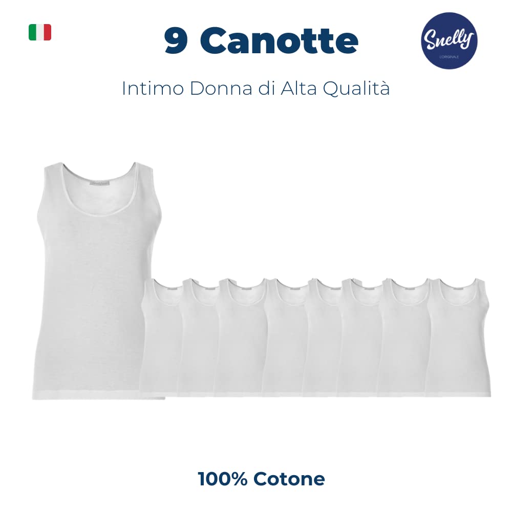 Canotta Donna (Pacco da 3-6-9) Bianca in Morbido Cotone Costine, Spalla Larga e Ampio Scollo 2032, Canottiera da Donne Intima e Non, Antibatterica e Anallergica, di qualità, Comoda e di Marca