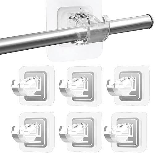 No Drill Curtain Rod Brackets – Self Adhesive Nail-Free Adjustable Curtain Rod Holder Hooks | Damage-Free Curtain Hangers for Bathroom, Kitchen, Home & Hotel | Heavy Duty Plastic – Pack of 6-image-44