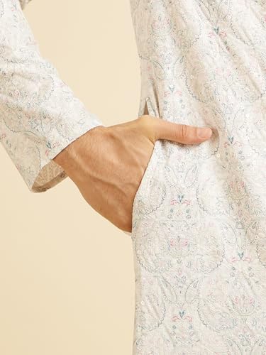 Image of Manyavar Men's Cotton Blend Floral Print & Chikankari Kurta Set (2pcs)
