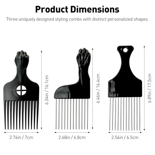 Set de 3 Peines Afro de Metal Negro para Peluquería miniatura 3
