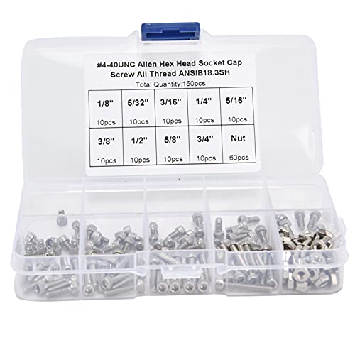 150 Stück Sechskantschrauben, 4–40Unc Sechskantschraube + Mutternsatz 1/8' 5/32' 3/16' 1/4' 5/16' 3/8' 1/2' 5/8' 3/4' Länge Edelstahlschraube Korrosionsbeständige Industrielle Befestigung