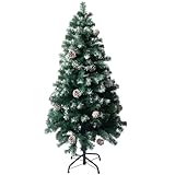 クリスマスツリー 『本物の葉の色を再現したナチュラルツリー』 150cm 120cm 180cm 210cm まつぼっくり 松かさ コンパクト収納可能 (グリーン 雪付き, 120㎝)