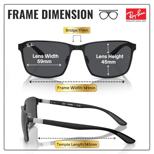 Image of Ray-Ban RB3721 Square Shaped Sunglasses for Men & Women with Official RAYBAN Eyewear Kit
