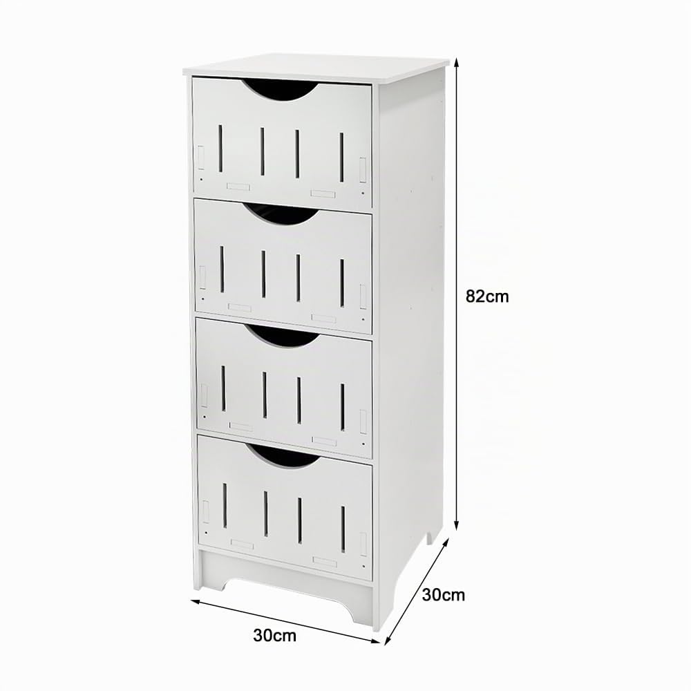 Meuble de Salle de Bain, Meuble de Rangement, Armoire sur Pied, avec 4 Tiroirs, Meuble de Toilette sur Pied pour Salle de Bain, Salon, Salle à Manger, Cuisine (30 * 30 * 82cm, 4 Tiroirs)