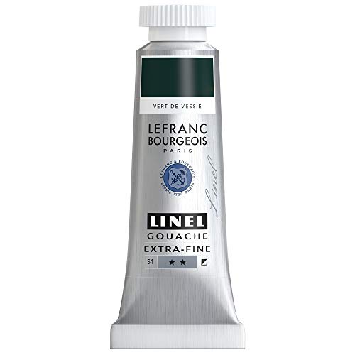 Lefranc Bourgeois 301206 Linel Gouache extrafeine und geschmeidige Wasserfarben mit maximaler Farbintensität, Leuchtkraft für streifenfreien Auftrag, 14ml Tube - Zypressengrün