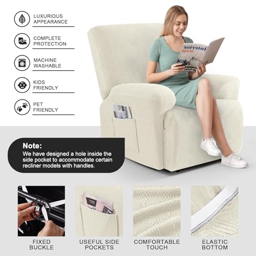 Image of Timeles Recliner Covers Recliner Chair Covers Reclining Couch Covers Sofa Slipcovers Stretch Soft Washable (One-Seater, Cream)