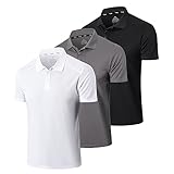 frueo 3er Pack Poloshirt Herren Kurzarm Schlank Leicht T-Shirt mit lässigem Kragen Atmungsaktiv Hygroskopisch Poloshirts für Herren Golf Polo Shirts männer(0427) Black Grey White-M
