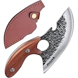 Huusk Knives, Viking Boning Knife for Meat Cutting, Small Ulu knives, Caveman Ultimo Knife Hand Forged Full Tang Knives for Kitchen or Camping Christmas Gift for Men and Women