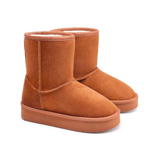 Image of FabKids Girls' Warm Fleece Lined Platform Snow Boots Non-Slip Ankle Winter Boots