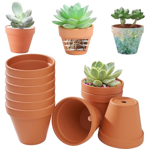 Kinfezlon 10 Stück 10X8CM Tontöpfe Klein, Kleine Tontöpfe zum Basteln, Terrakotta Topf Blumentopf mit Ablauflöchern Gute Drainage und Belüftung Geeignet für den Innen- und Außenbereich Pflanzen