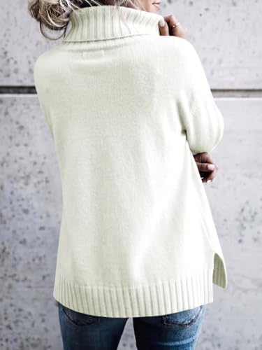 Image of FISACE Womens Oversized Turtleneck Pullover Sweater Cable Knit Sweater Tops | Long Sleeve,Slouchy,Fall,Winter,Lightweight,Loose,Trendy,Casual,Sexy