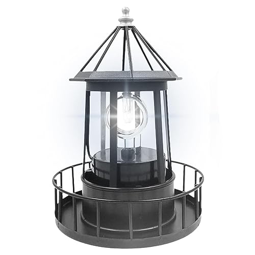 Jildouf Luz solar giratoria de faro, decoración de casas de luz para patio, luces LED solares giratorias impermeables de 360 grados, decoración al aire libre, decoración de casas para patio