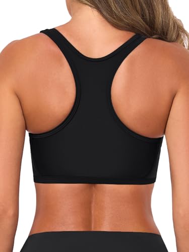 Women's Sports Bra Bikini Top for Large Bust Racerback Swim Bras Zipper in Front Bathing Suit Top Swimsuit Tops Only3