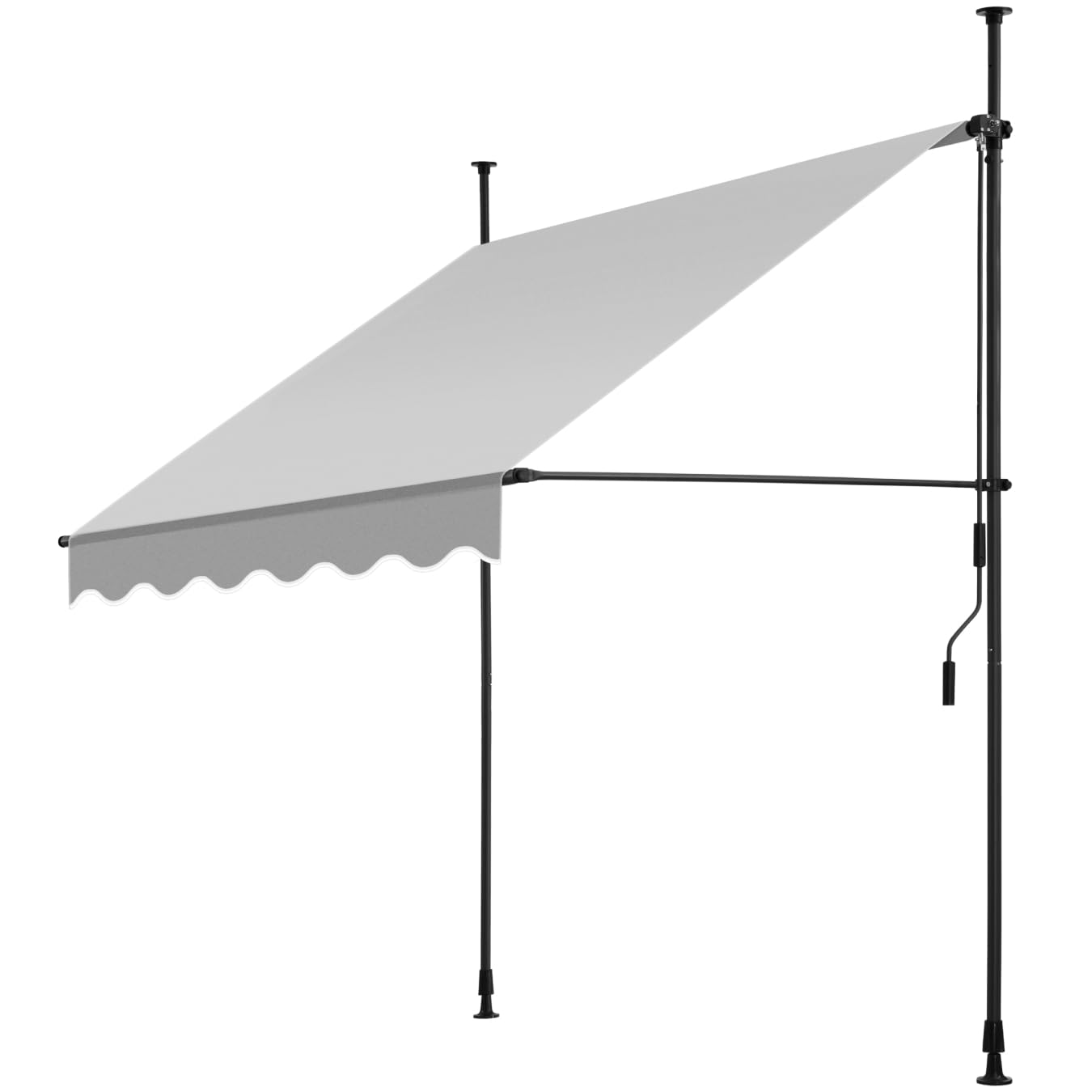tectake® Toldo Terraza Manual Regulable en Altura con Manivela, Balcón sin Taladros, Toldo Extensible Terraza, Resistente a Rayos UV, Protección Solar y Repelente al Agua - 150 cm - Gris Claro