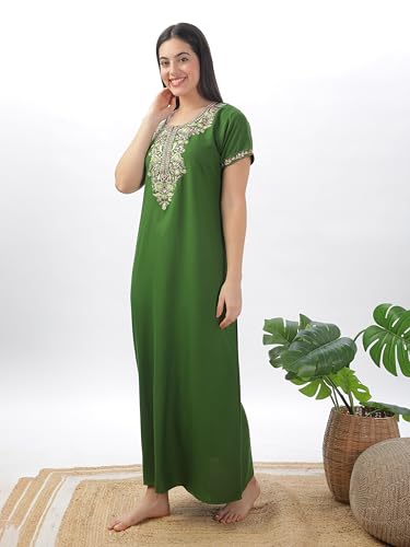 Image of 9shines Label Stylish Alpine Nighty Maxi for Women | Full Length Trendy Nightgown | Premium Nightdress | Nightwear | Heavy Embroidery Nighty with Pockets(2891)