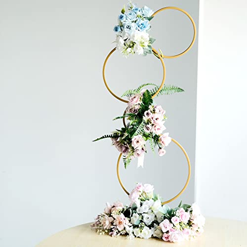Tableclothsfactory 3ft 4-Tier Gold Metal Hoop Pillar Flower Stand, Wreath Wedding Arch Table Centerpiece